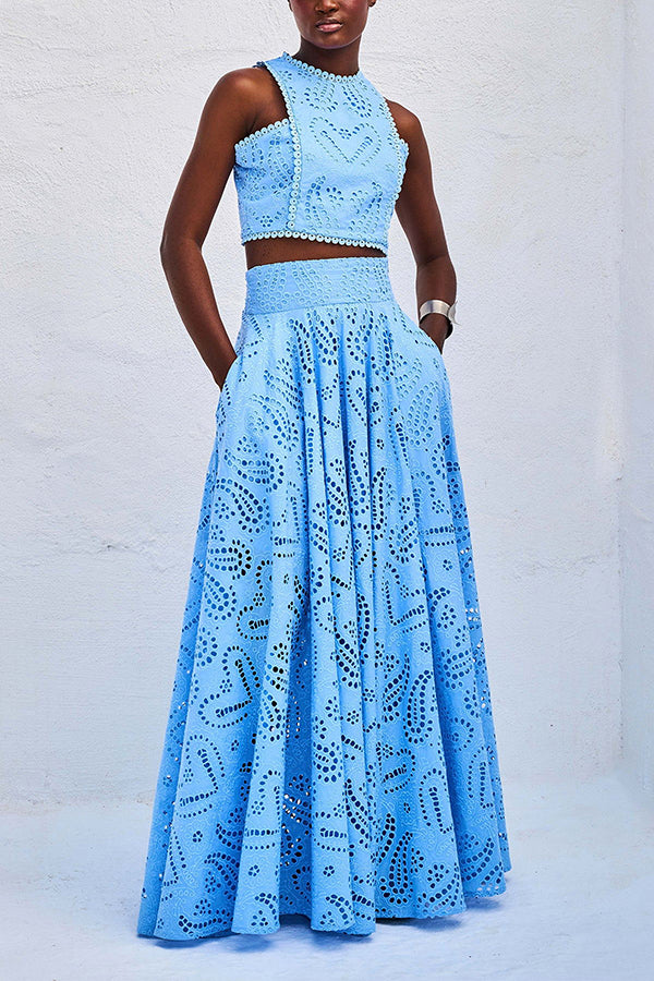 Larissa | Embroidered Top & High-Waist Maxi Skirt Set | Elegant Two Piece Outfit