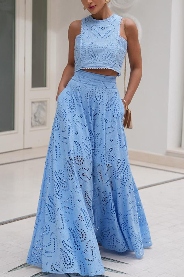 Larissa | Embroidered Top & High-Waist Maxi Skirt Set | Elegant Two Piece Outfit