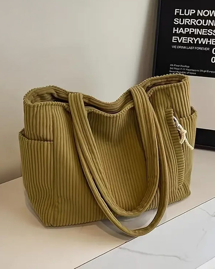 SOCIANI™ – Trending Ribbed Tote Bag with Drawstring Detail