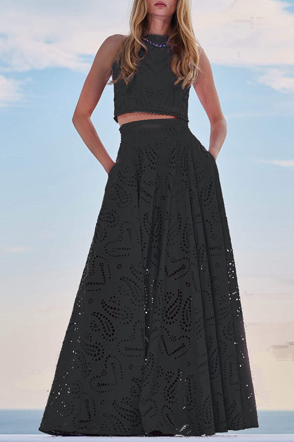Larissa | Embroidered Top & High-Waist Maxi Skirt Set | Elegant Two Piece Outfit