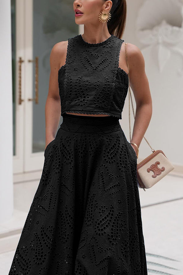 Larissa | Embroidered Top & High-Waist Maxi Skirt Set | Elegant Two Piece Outfit