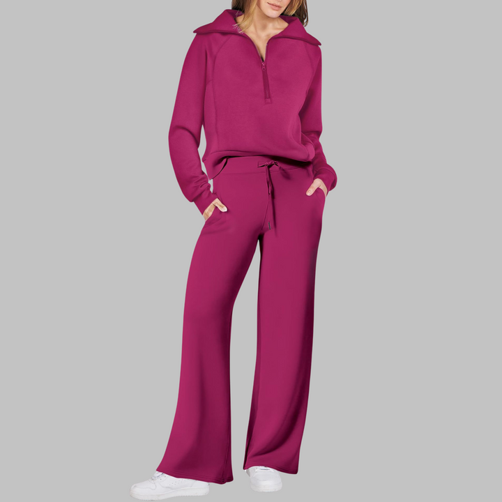 UDAY™ - Comfy Half Zip Sweatshirt and Wide Leg Pants Set