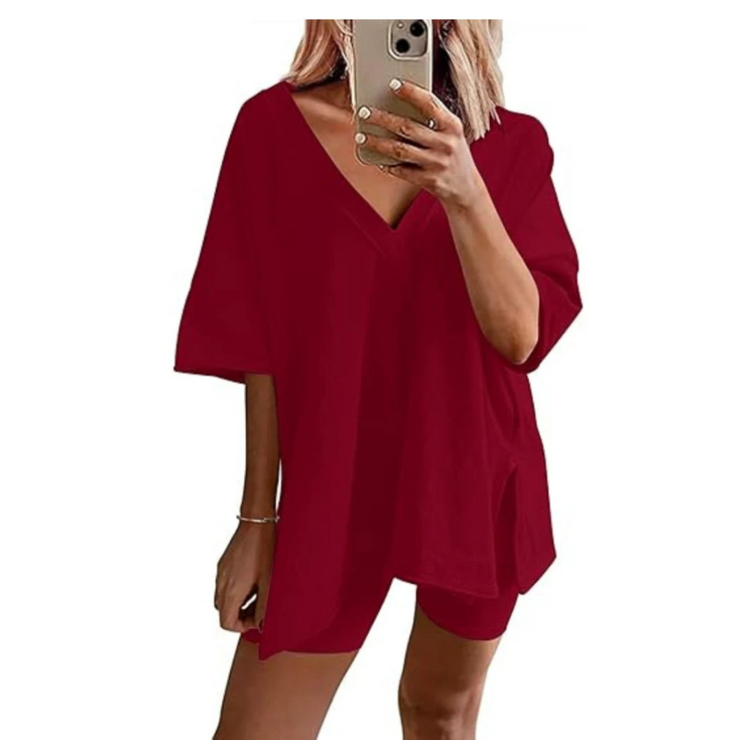 RAMLYN™ – Casual Oversized V-Neck and Short Set