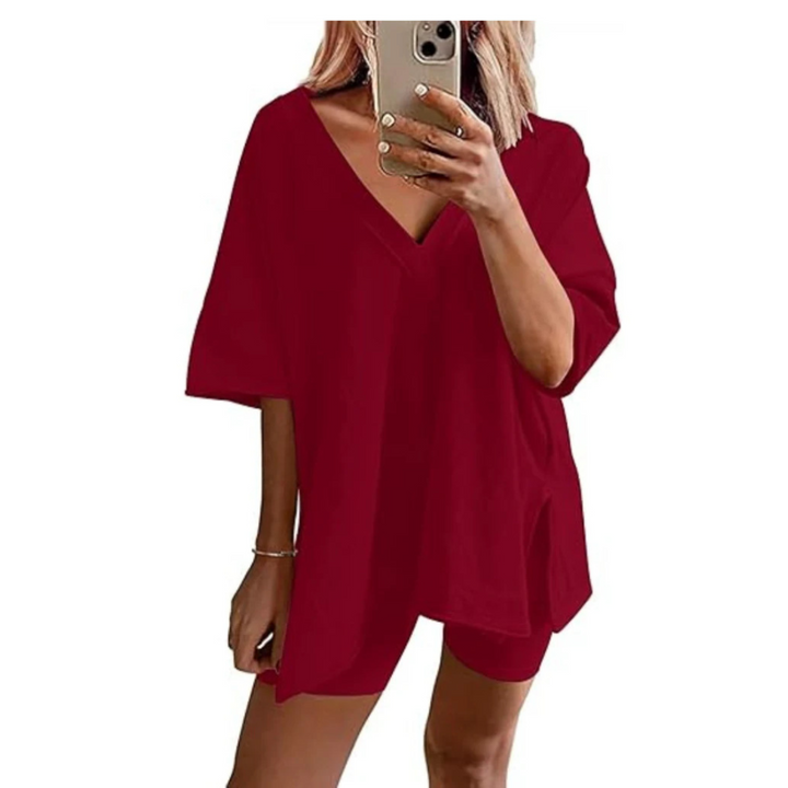 RAMLYN™ – Casual Oversized V-Neck and Short Set