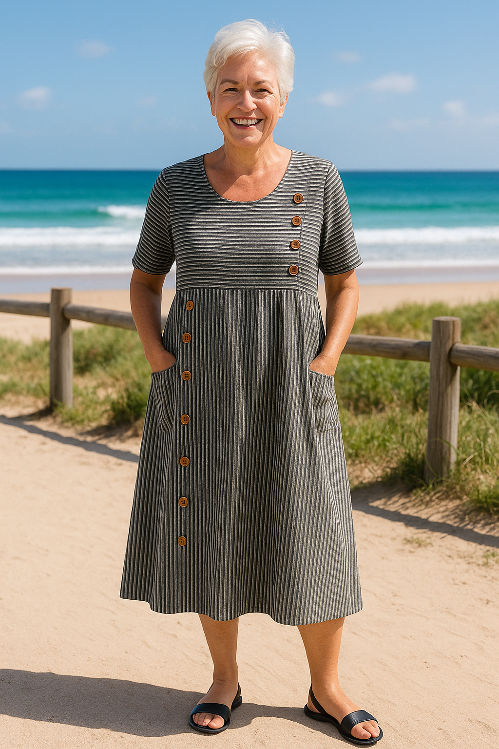 Sofia | Striped Midi Dress – Effortless Comfort, Everyday Confidence