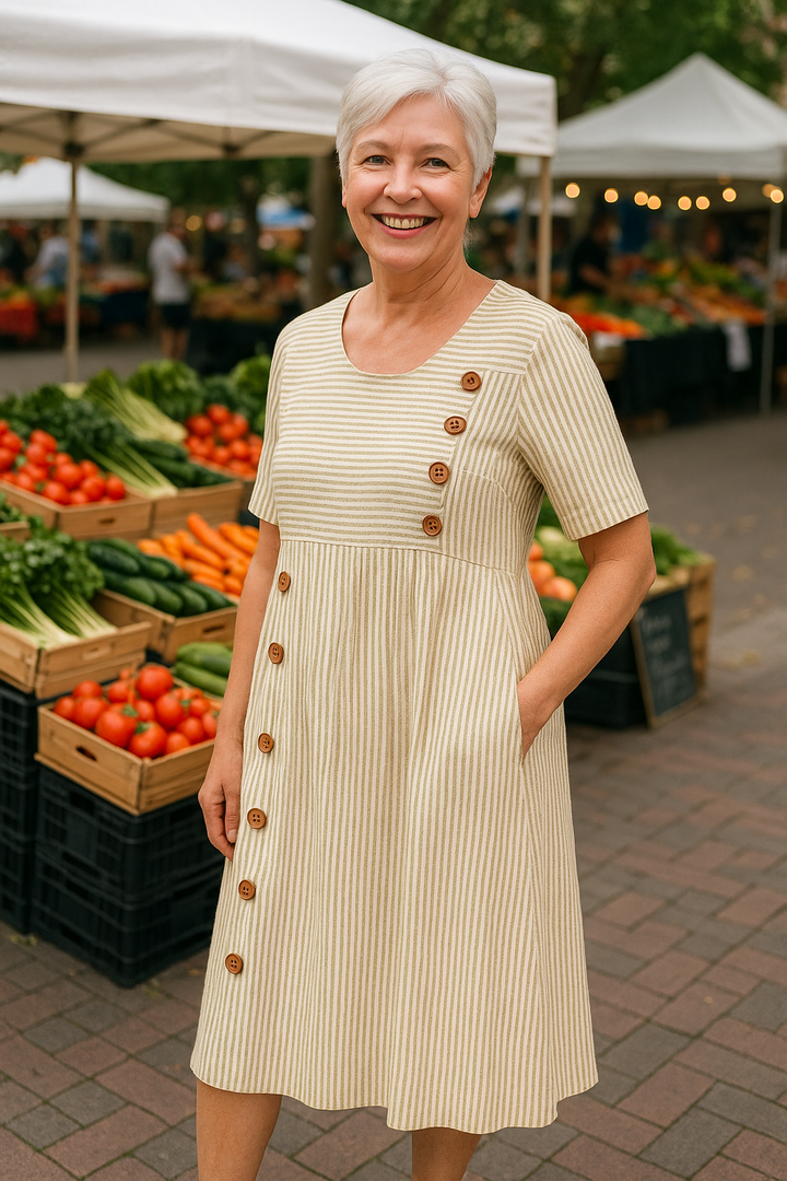 Sofia | Striped Midi Dress – Effortless Comfort, Everyday Confidence