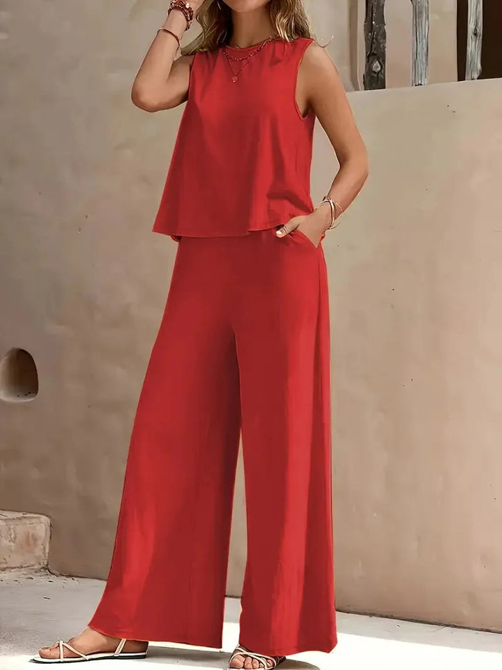 Danielle Sleeveless Two-Piece Set | Sleeveless Top and Wide-Leg Pants