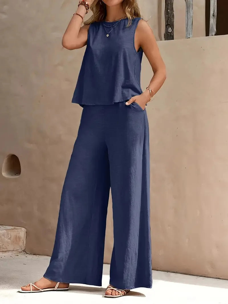 Danielle Sleeveless Two-Piece Set | Sleeveless Top and Wide-Leg Pants