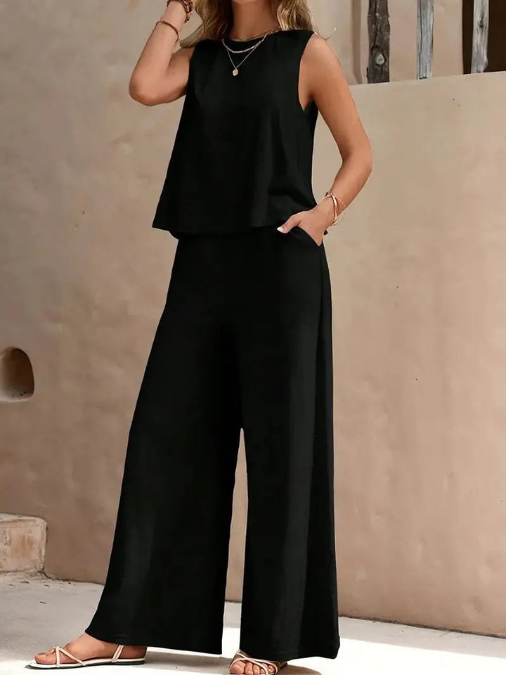 Danielle Sleeveless Two-Piece Set | Sleeveless Top and Wide-Leg Pants