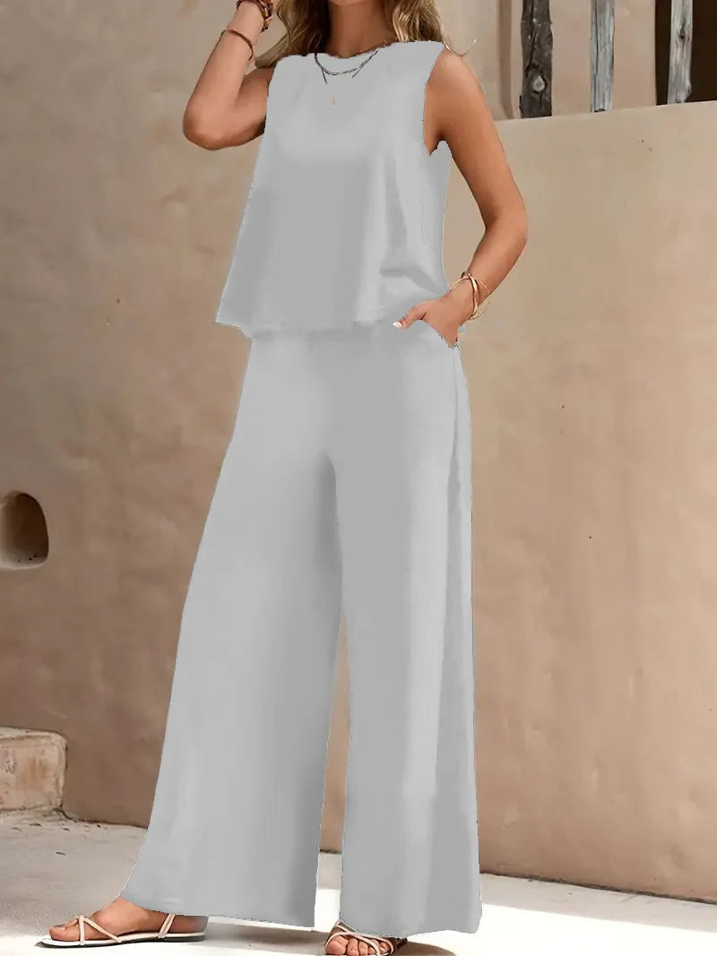 Danielle Sleeveless Two-Piece Set | Sleeveless Top and Wide-Leg Pants