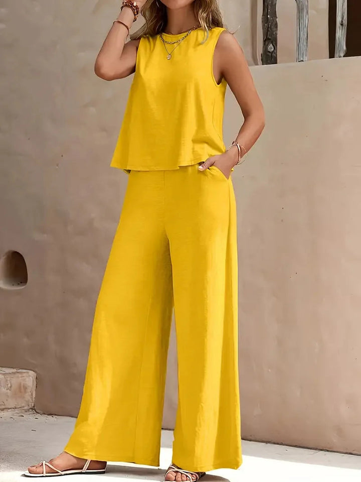 Danielle Sleeveless Two-Piece Set | Sleeveless Top and Wide-Leg Pants