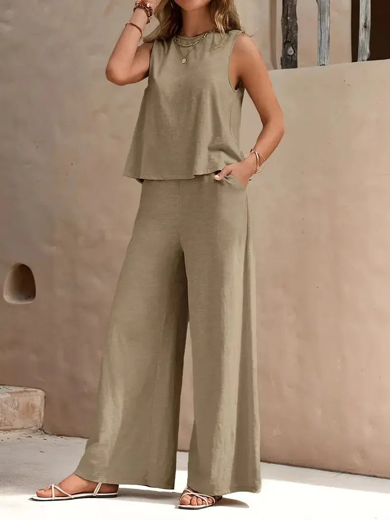 Danielle Sleeveless Two-Piece Set | Sleeveless Top and Wide-Leg Pants