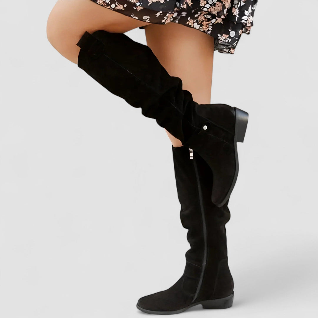 Stella | Women’s Suede Knee-High Boots Black