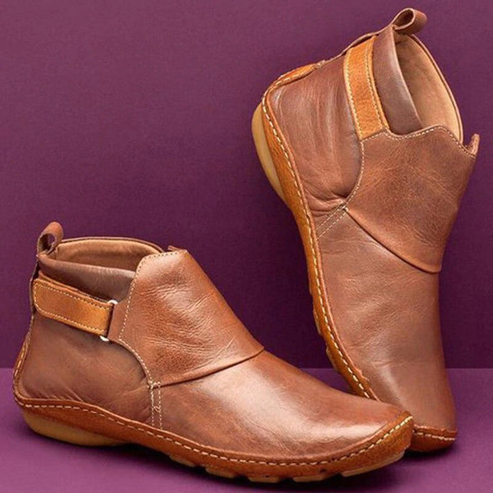 Women's Autumn Ankle Boots with Side Strap Detail Brown