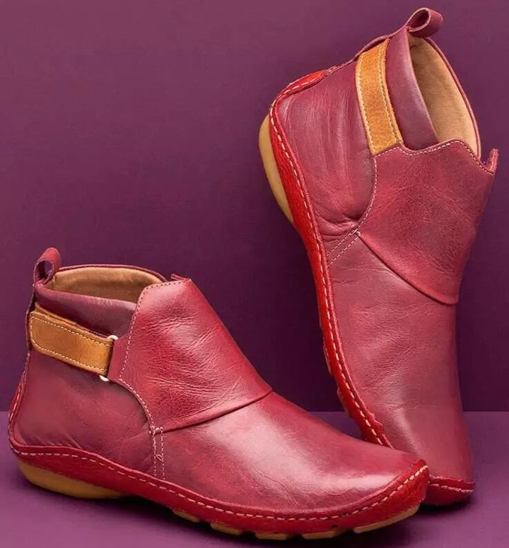 Women's Autumn Ankle Boots with Side Strap Detail Red