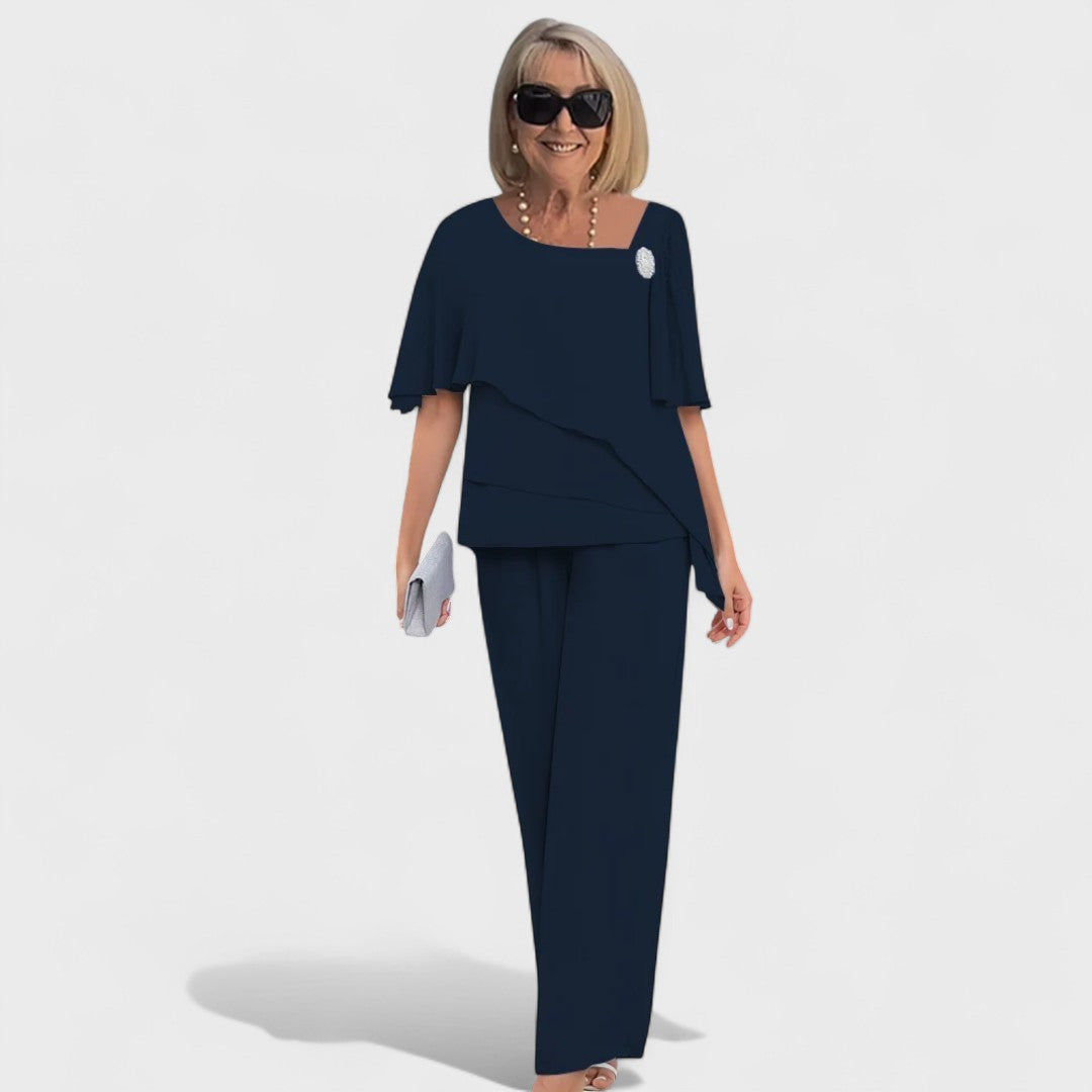Wynonna Elegant Two-Piece Set | Layered Top and Wide-Leg Trousers