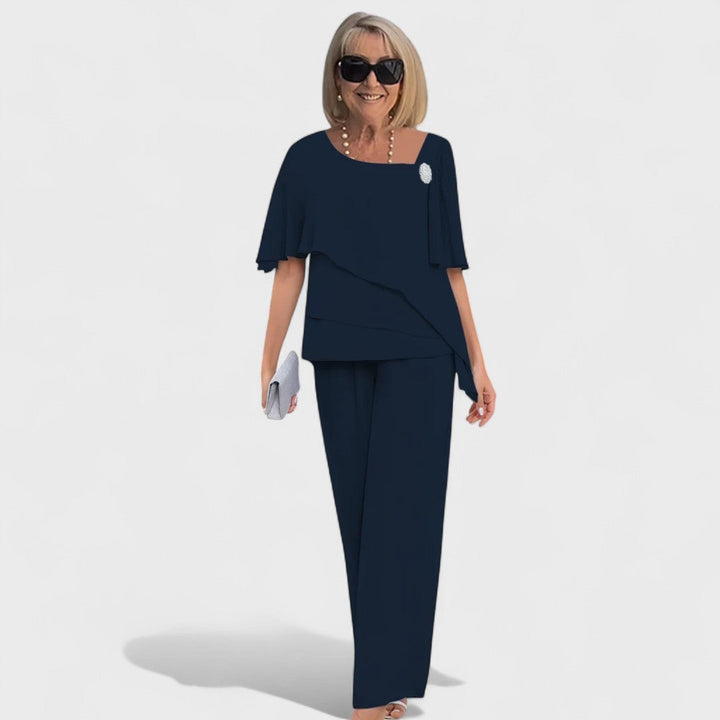 Wynonna Elegant Two-Piece Set | Layered Top and Wide-Leg Trousers