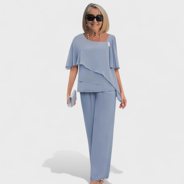 Wynonna Elegant Two-Piece Set | Layered Top and Wide-Leg Trousers