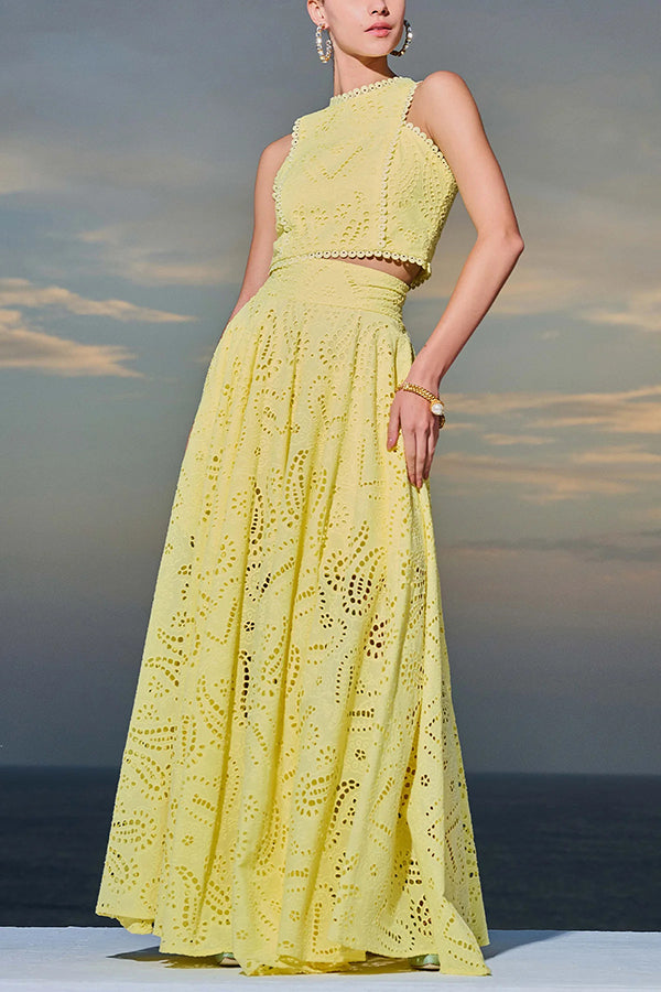 Larissa | Embroidered Top & High-Waist Maxi Skirt Set | Elegant Two Piece Outfit