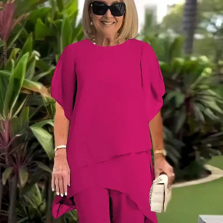 Herlene Elegant Two-Piece Set | Layered Top and Wide-Leg Trousers