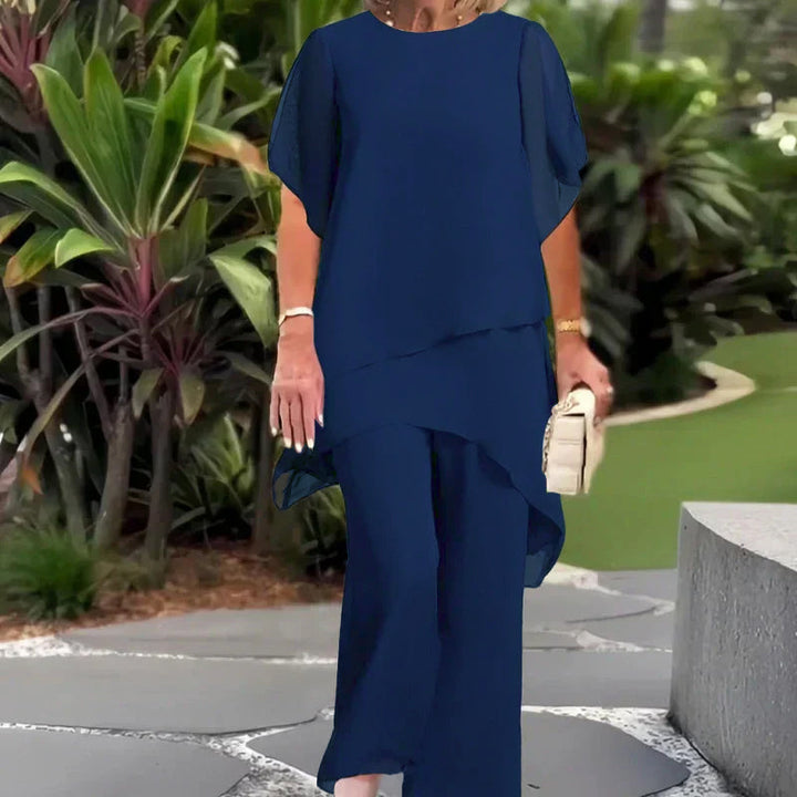 Herlene Elegant Two-Piece Set | Layered Top and Wide-Leg Trousers
