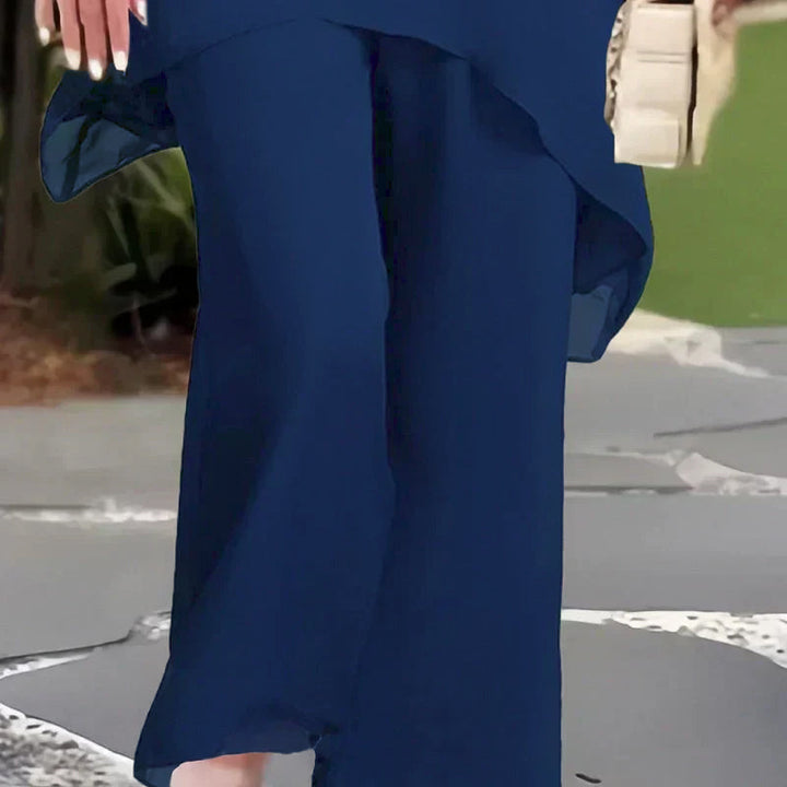 Herlene Elegant Two-Piece Set | Layered Top and Wide-Leg Trousers